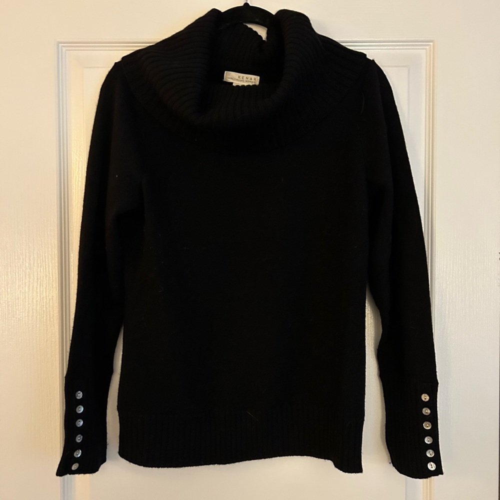 Kenar Black Cowl Neck Sweater with Button Accents